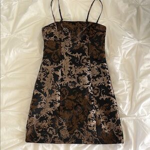 Urban Outfitters Elegant Black and Brown Floral Mini Dress